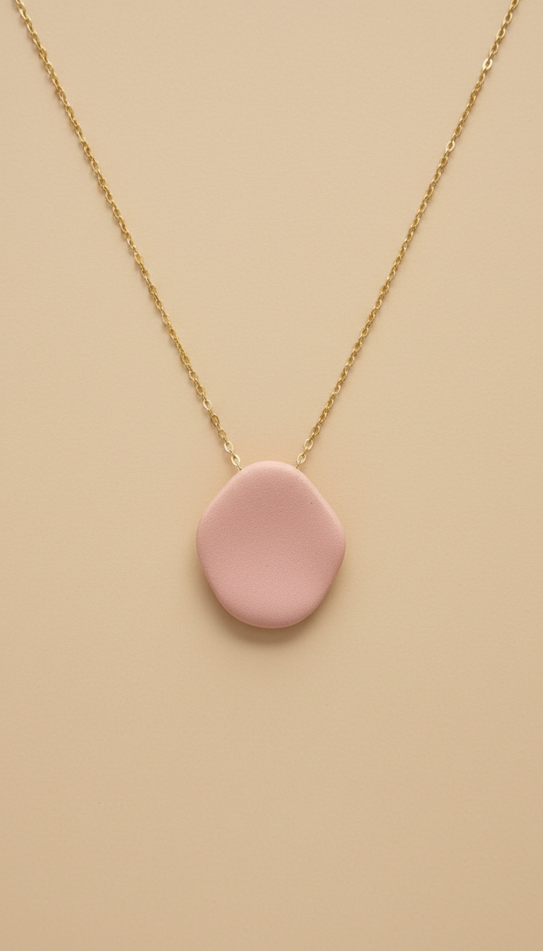 Collar cadena delicada con colgante de arcilla rosa