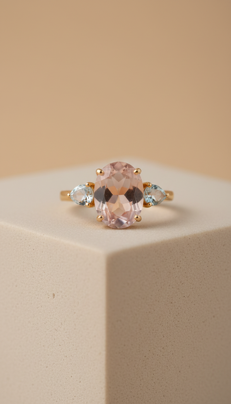 Anillo baño de oro con gema pastel